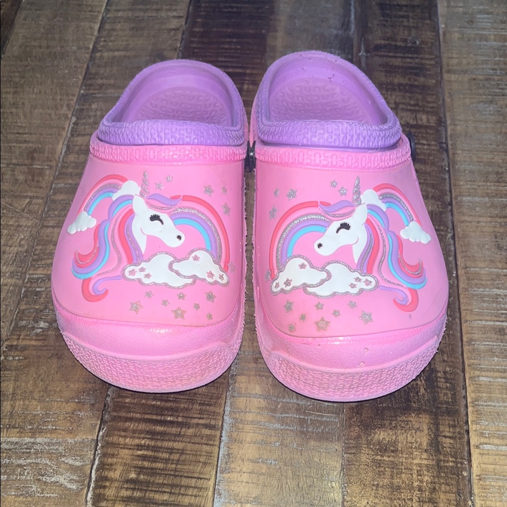 Pink Unicorn Slip-On Clogs with Rainbow Accents